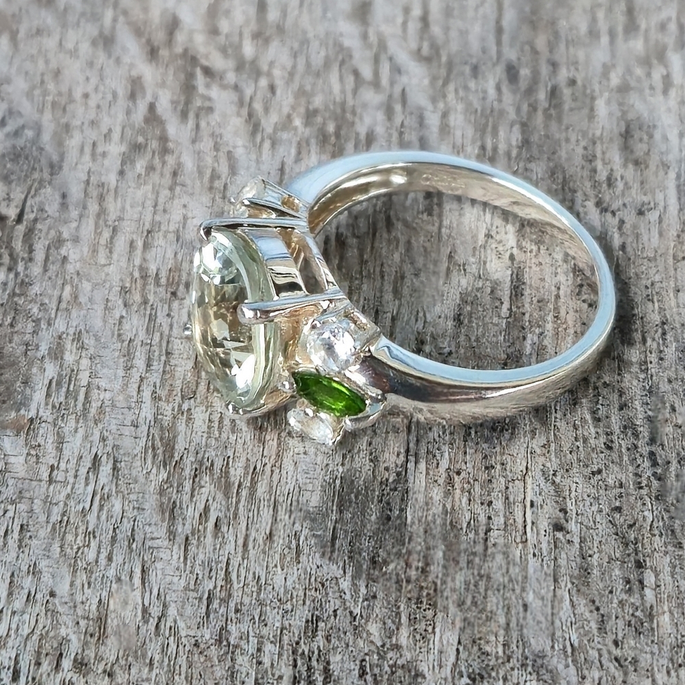 925 Sterling Silver Prasiolite Chrome Diopside White Topaz Designer Sz 9 Ring 💍 - Picture 6 of 16